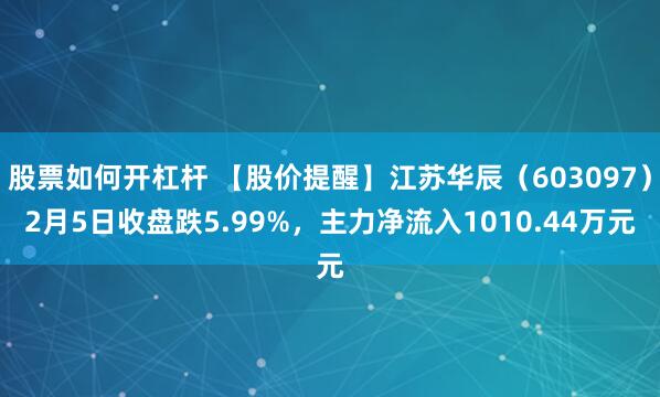 股票如何开杠杆 【股价提醒】江苏华辰（603097）2月5日收盘跌5.99%，主力净流入1010.44万元